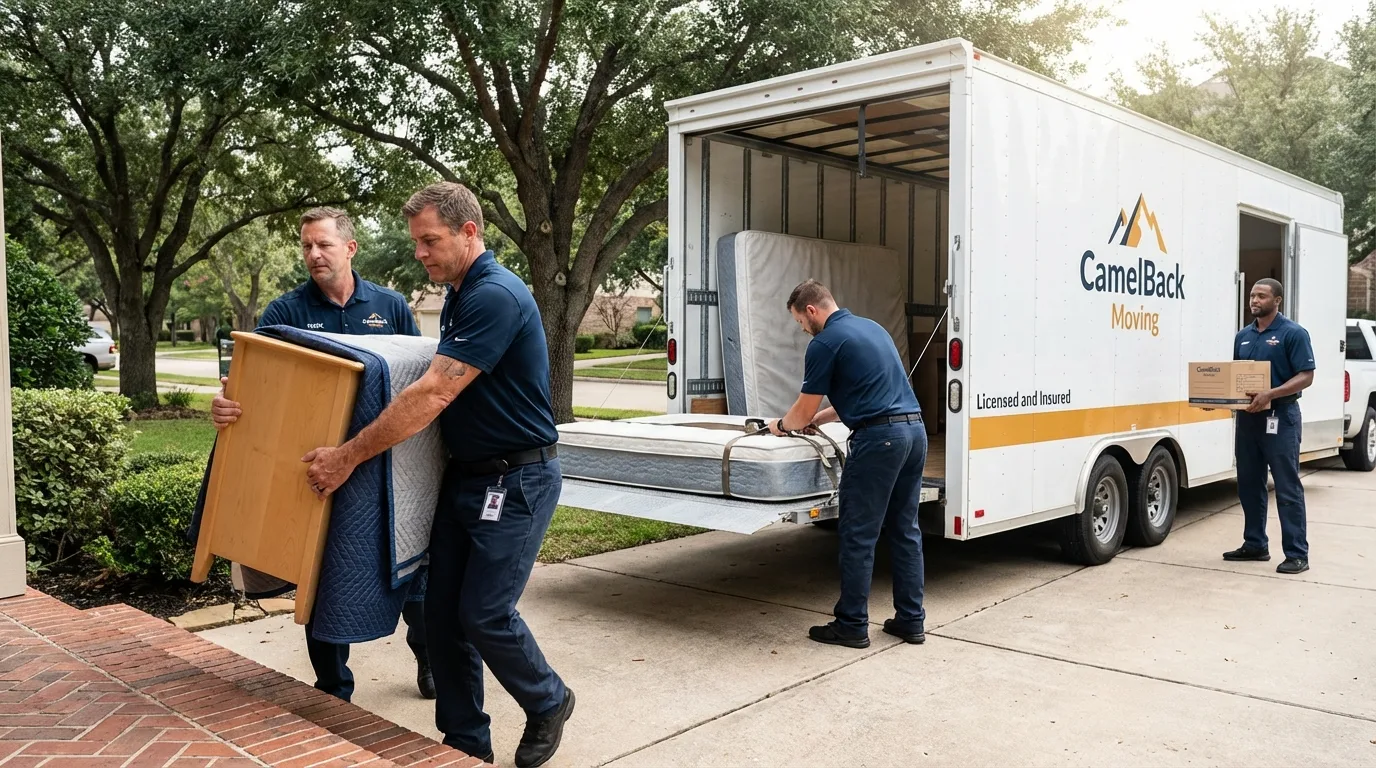 Crew loading residential truck for cross-state move from Houlton, ME