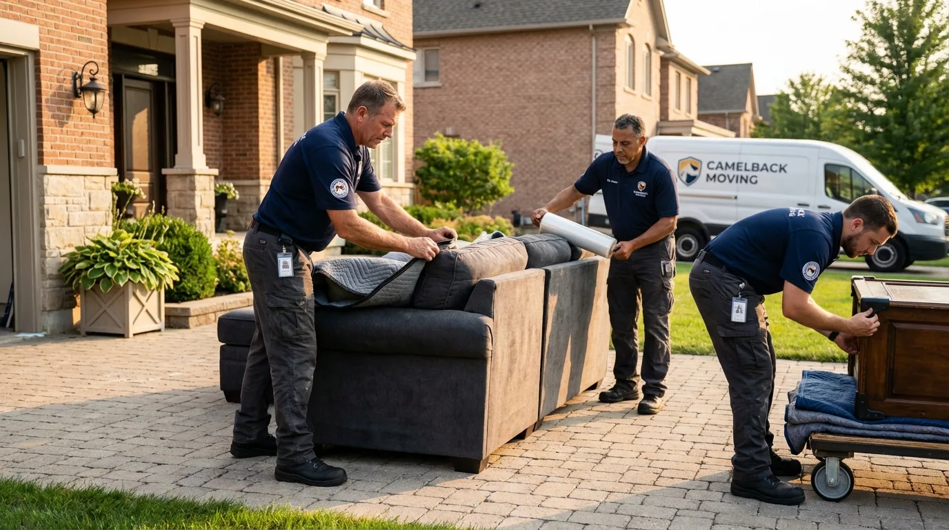 Large estate moving crew wrapping furniture in Houlton, ME