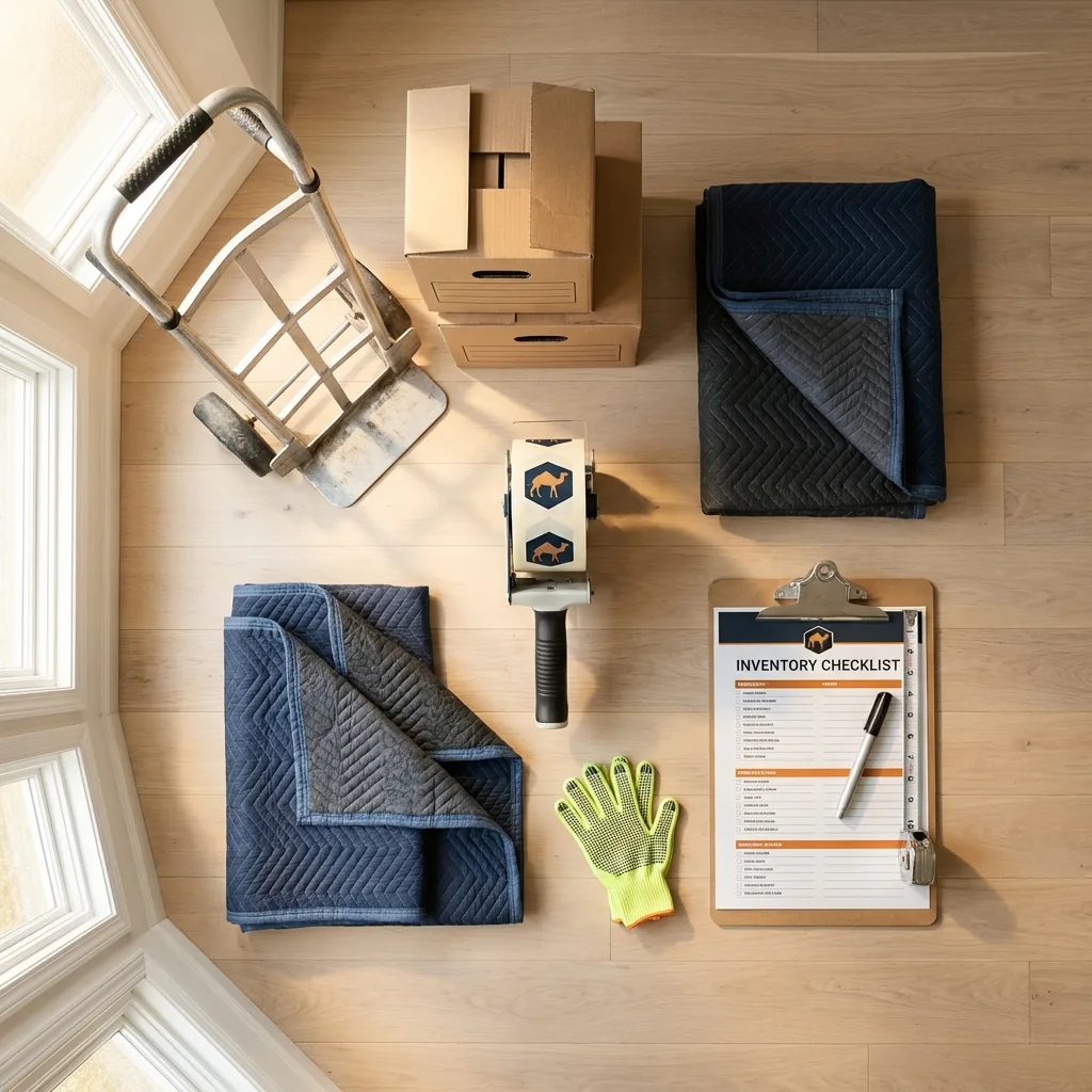 Professional moving supplies and packing materials layout for Houlton residential relocations